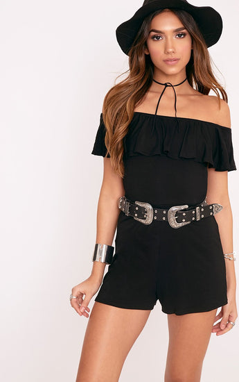 AZARIA BLACK JERSEY FRILL PLAYSUIT